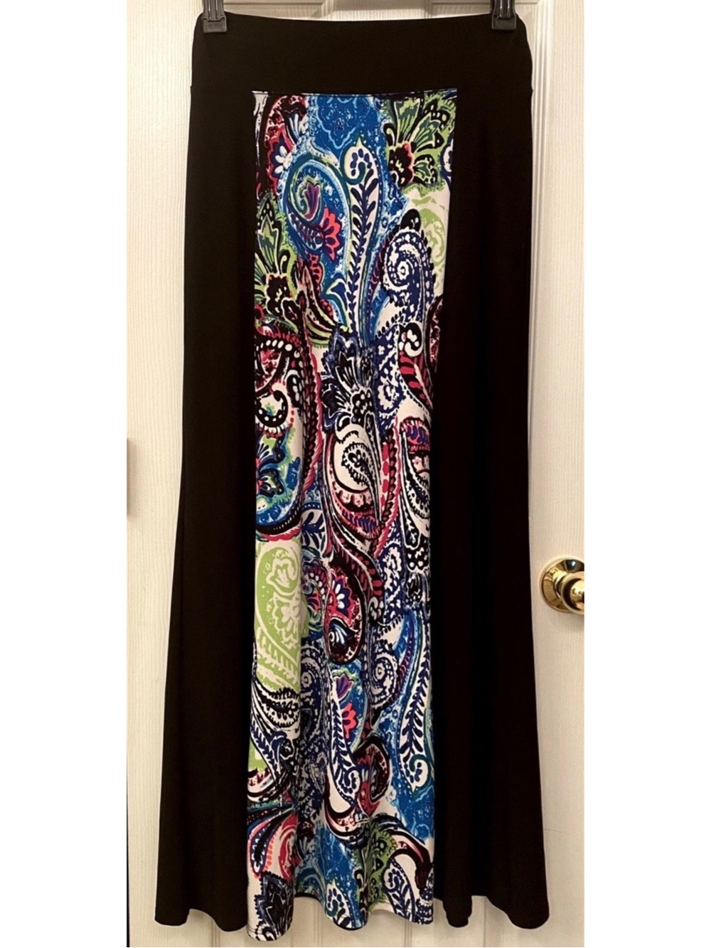 Coco Bianco Black Maxi Skirt with Multicolor Paisley Center